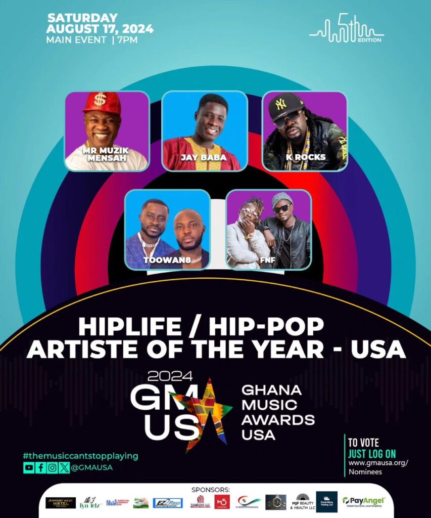 Nominees: Hiplife / Hip-Pop Artiste of the Year (USA) - Ghana Music Awards USA 