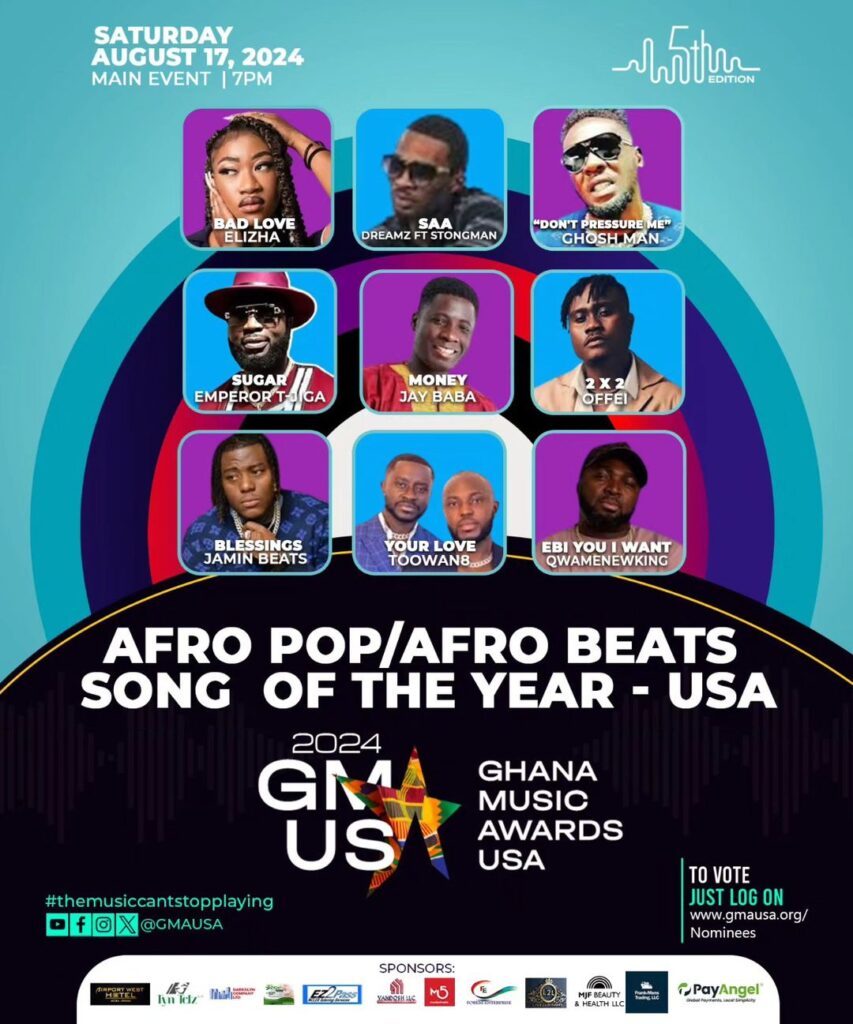 Nominees: Afro Pop / Afro Beats Song of the Year (USA) - Ghana Music Awards USA 