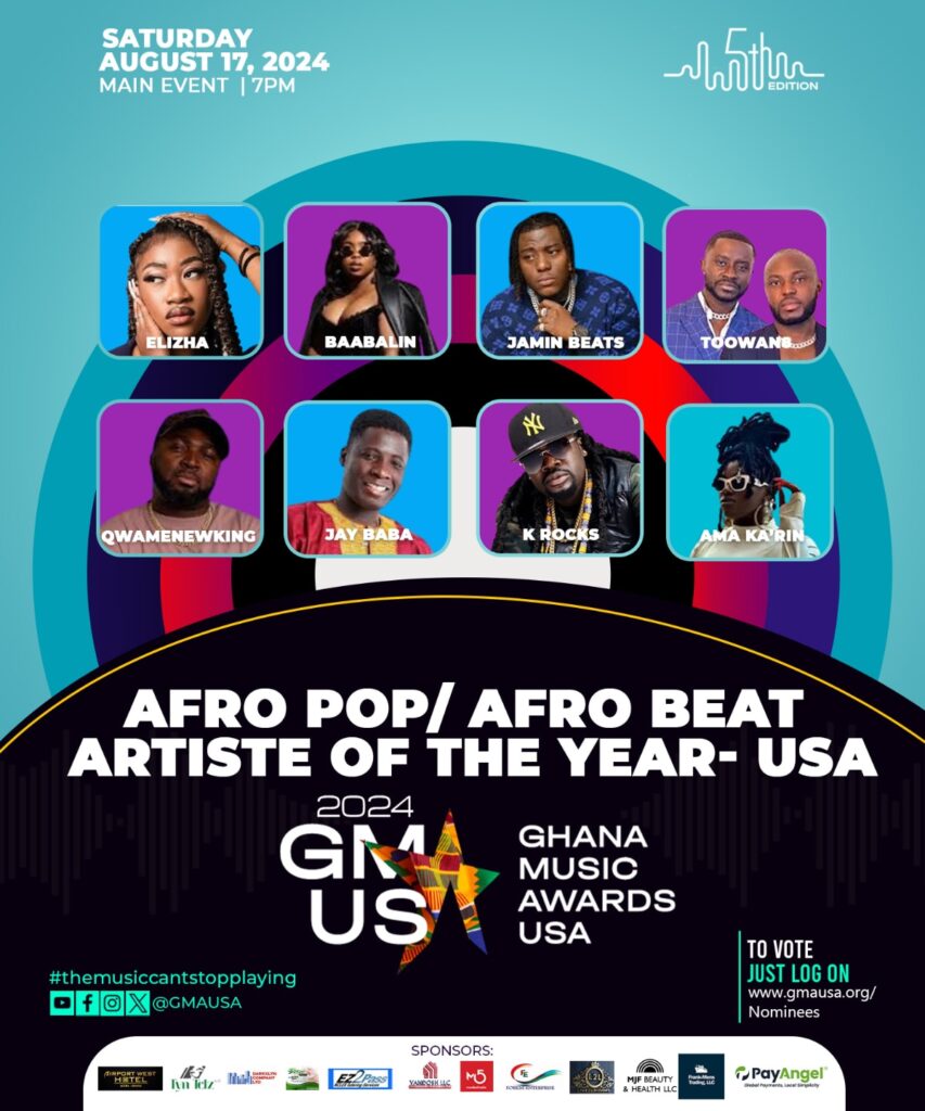 Nominees: Afro Pop / Afro Beat Artiste of the Year (USA) - Ghana Music Awards USA