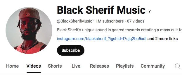 Black Sherif hits One million YouTube subscribers