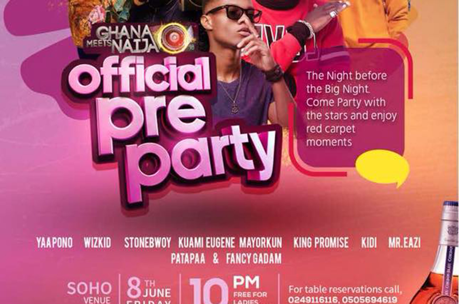 The 2018 Ghana Meets Naija pre-party is on Friday at Soho