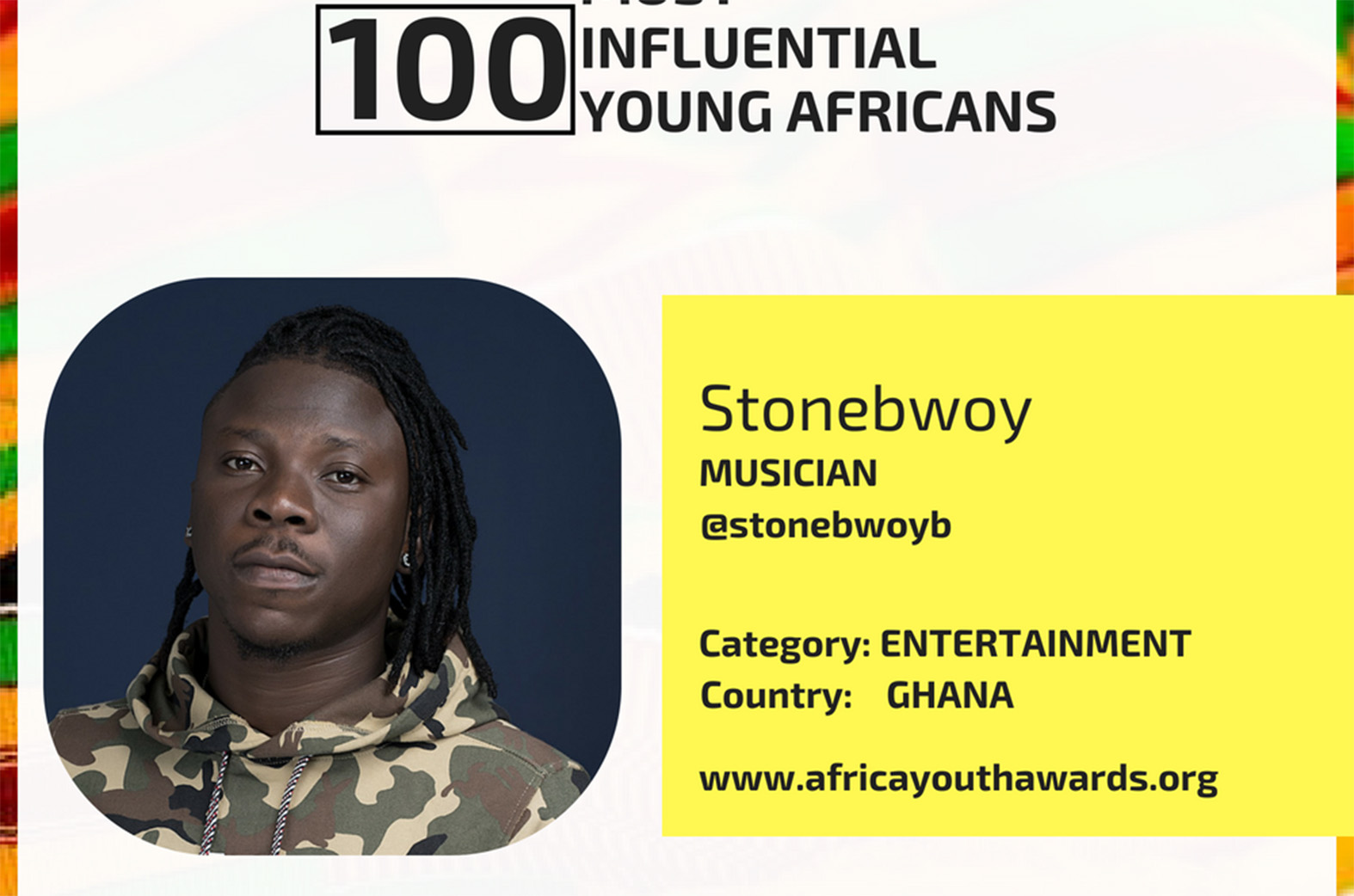 Stonebwoy makes list of 100 Most Influential Young Africans for 2018