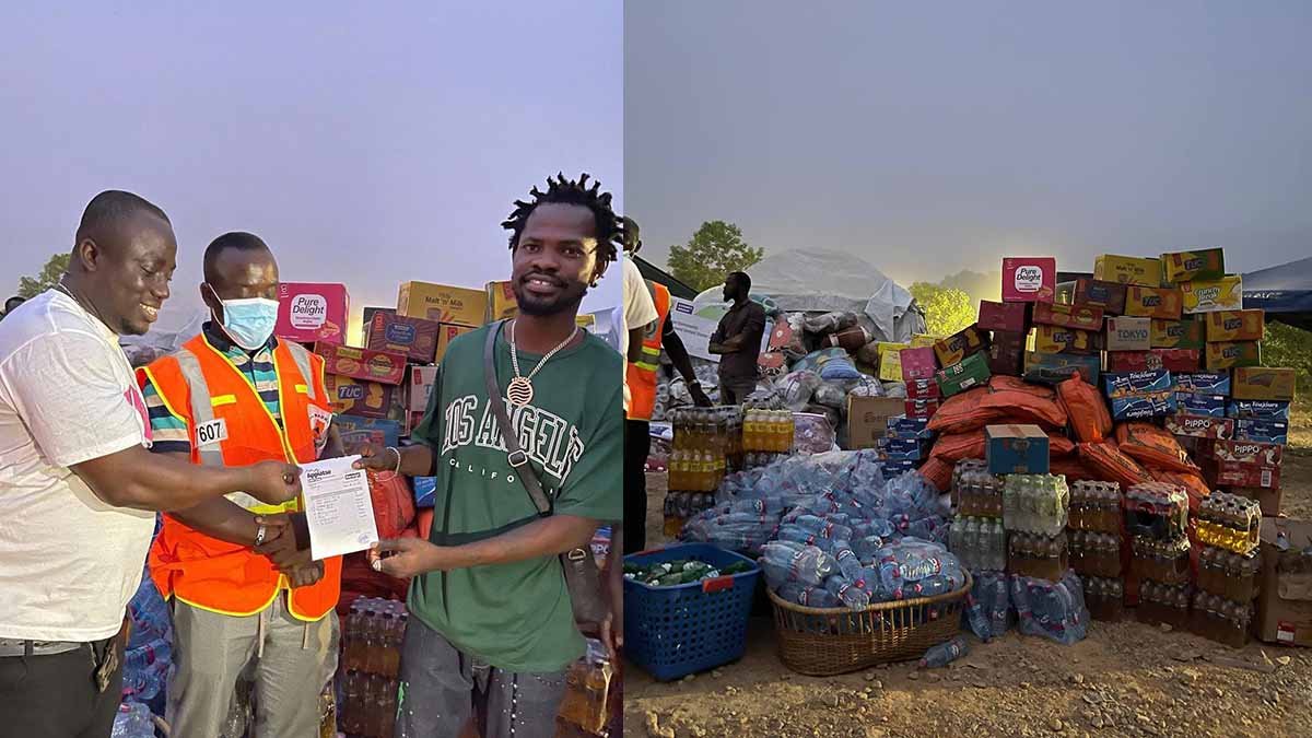 Fameye mobbed by fans at Bogoso-Appiatse; donates a whopping amount of relief items!