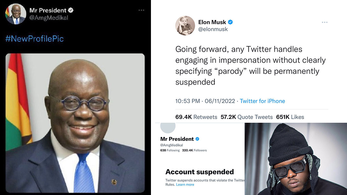 Elon Musk kicks out Medikal from Twitter for impersonating Nana Addo without issuing a 'Parody' disclaimer