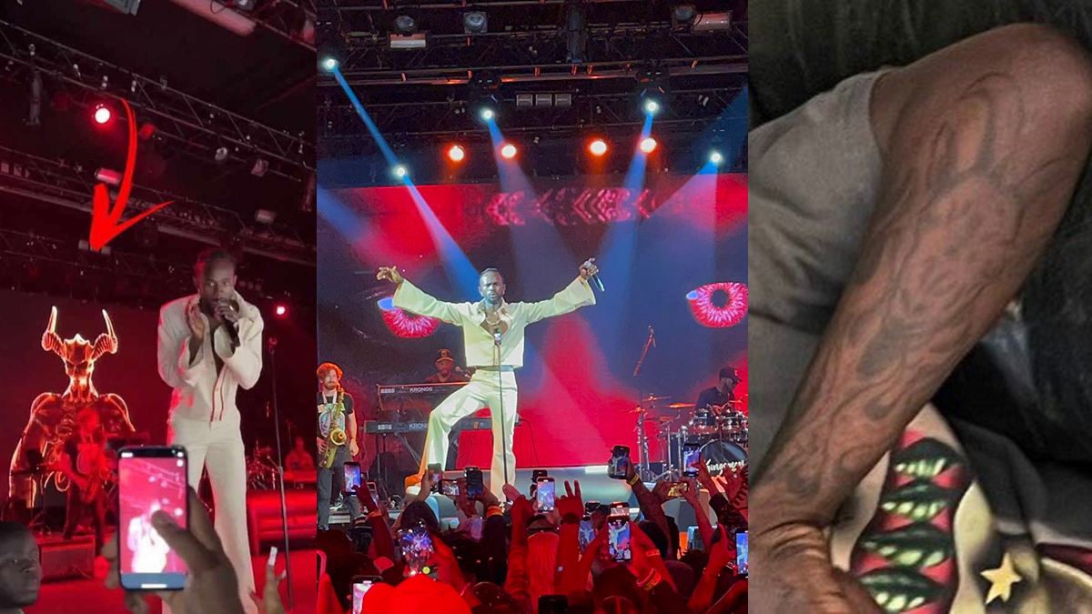 Black Sherif shuts down Palladium, New York; sparks controversy over 'Baphomet' screen projections & tattoo!