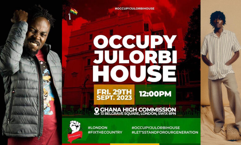 Stonebwoy, Kwaw Kese, Pappy Kojo, Banzy Banero, Kofi Mole, other Artists that showed up on grounds for #OccupyJulorbiHouse demo!