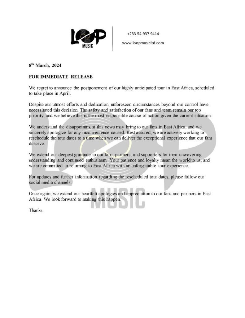 Postponed! OliveTheBoy makes major update to East African tour