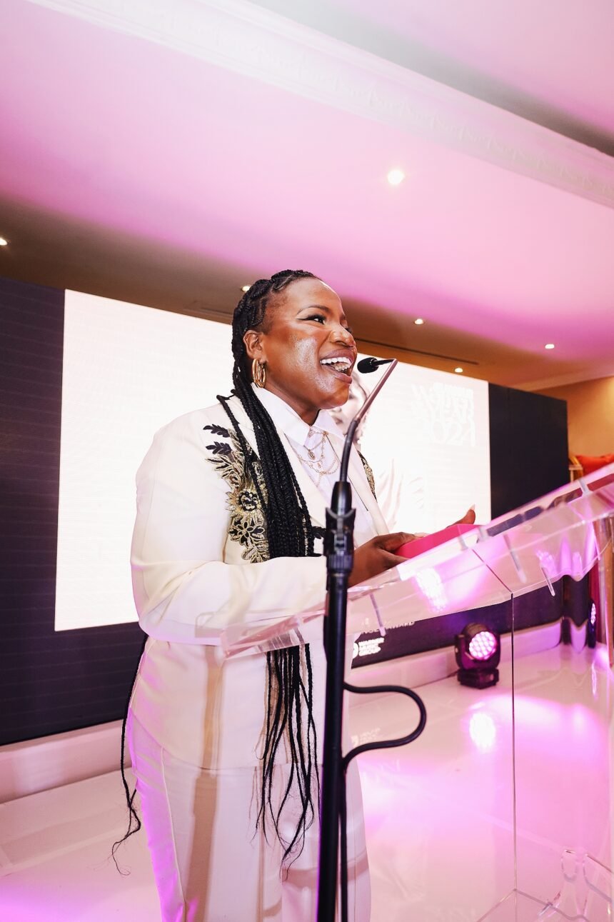 Makhadzi accepts her Entertainer game changer award. Photo Credit: Warner Music Africa