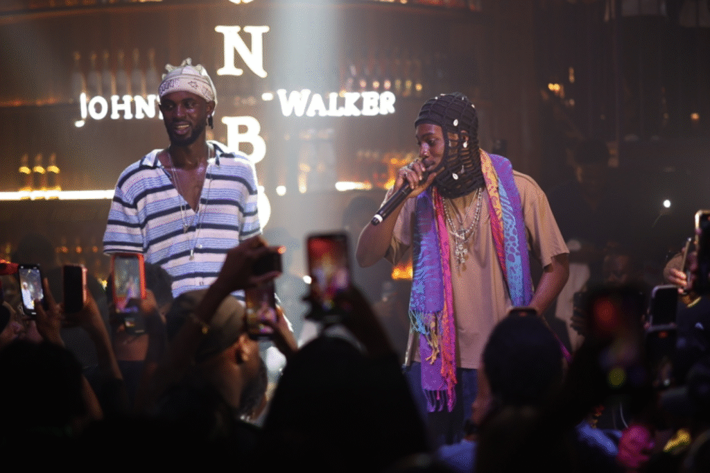 Black Sherif and AratheJay at Johnnie Walker and MAD Nite Club Anniversary. Credit: Sourced.