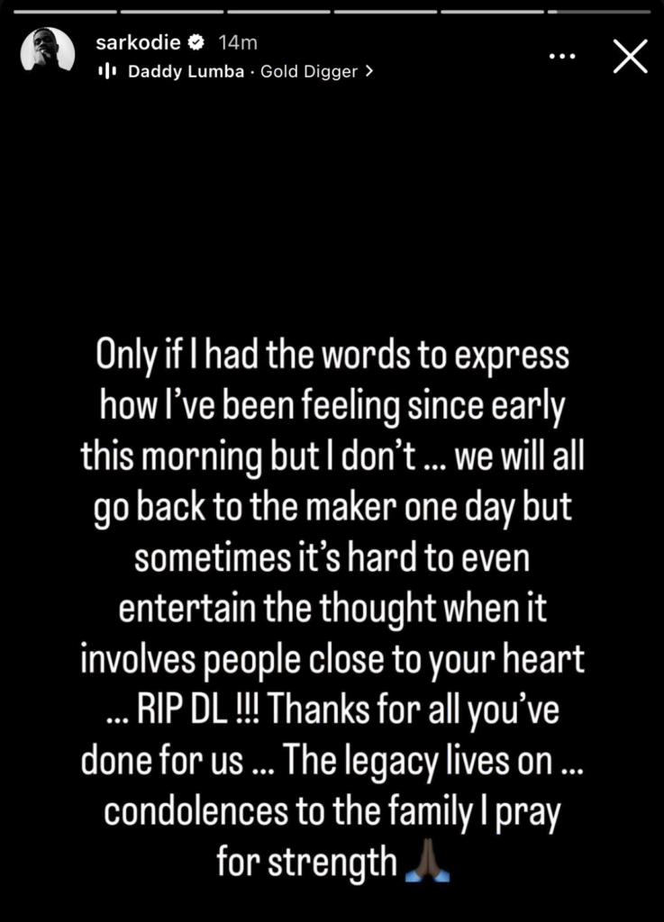 Sarkodie's tribute to Daddy Lumba. Credit: Sarkodie/Instagram.