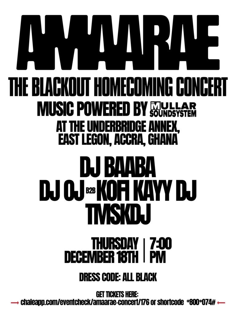 Lineup for "The Blackout: Amaarae Homecoming Concert." Credit: Supplied.